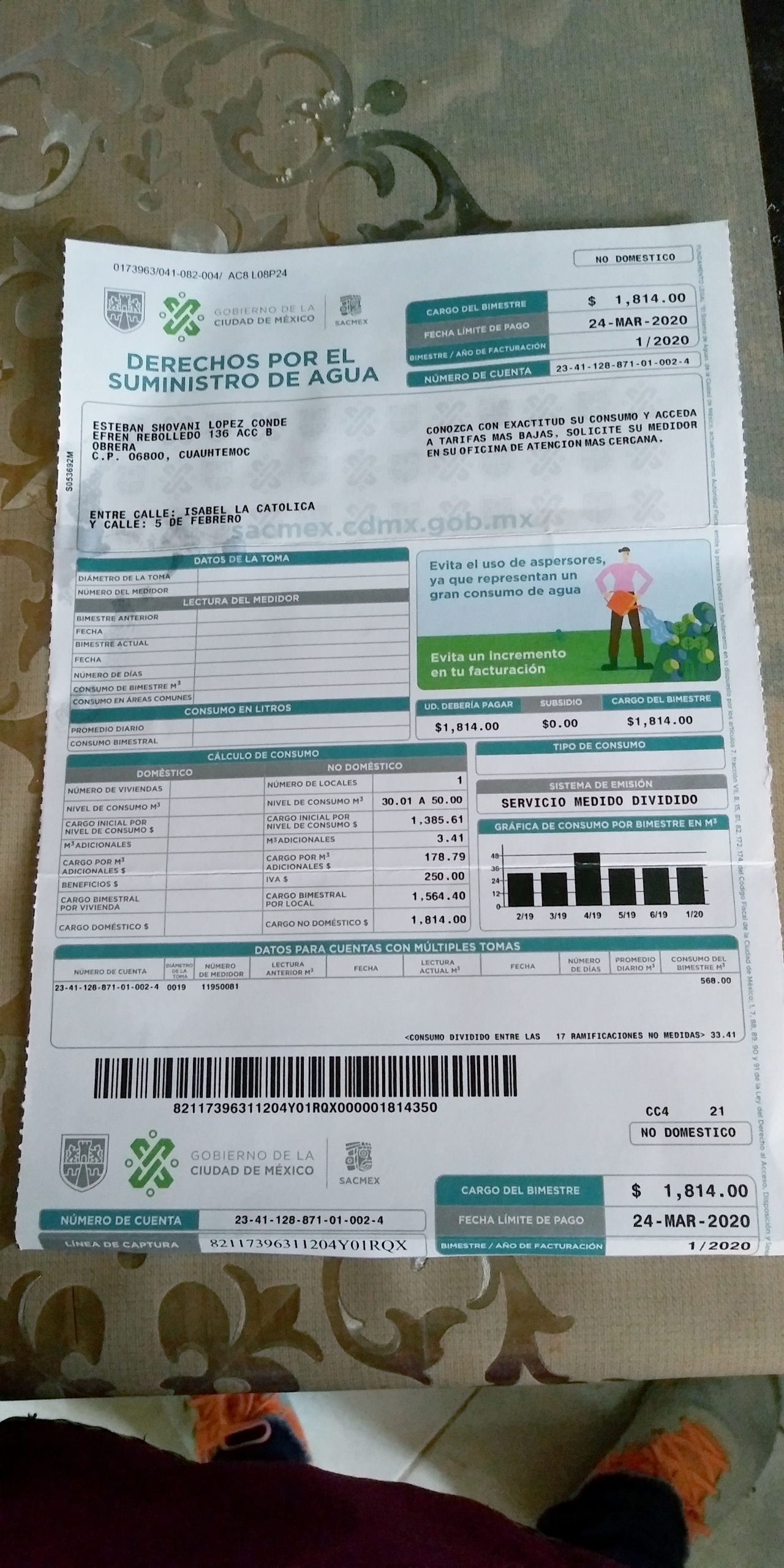 Comprobante de domicilio (i.e. Luz, Agua, Teléfono, Predial, Gas